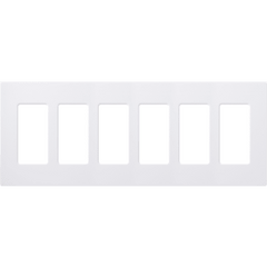Placa de pared Claro de 6 espacios sin tornillos visibles, apertura estilo decorador, blanco brillante, para atenuadores, apagadores y controles Pico de Lutron