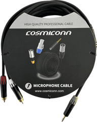 Cable 3.5mm a 2 RCA, conectores negros, con diferenciador de blanco y rojo en RCA MT380-RD - MT380-WH - MTP3C-BG, length 5m