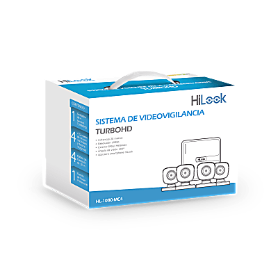 KIT TurboHD 1080p / DVR 4 canales / 4 Cámaras Bala de Metal / H.265+ / 1 Fuente de Poder Profesional / Accesorios de Instalación