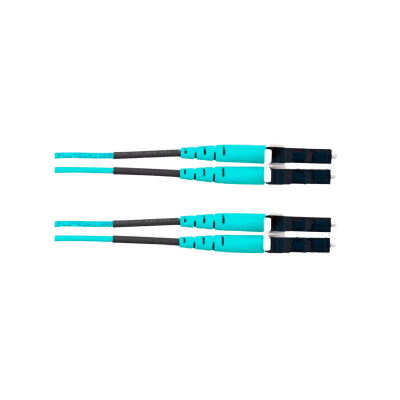 Jumper de Fibra Óptica Multimodo 50/125 OM4, LC-LC Duplex, OFNR (Riser), Color Aqua, 40 Metros