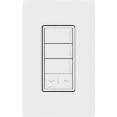 Teclado de escenas Sunnata de 3 botones con funciones de subir y bajar, comunicación inalámbrica Clear Connect, 120-277 V, blanco brillante, para sistema RadioRA 3