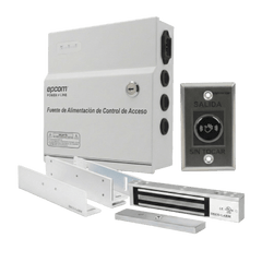 Kit para Control de Acceso Incluye Fuente de 12VCD / Soporta Batería de Respaldo/ Chapa Magnética de 600Lbs / Montajes L y Z / Botón de salida  / Certificación UL y ETL