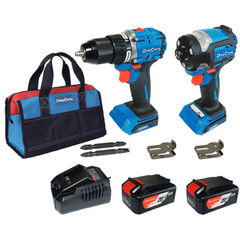 Kit Herramienta Taladro más Atornillador 20V, incluye cargador, 2 Baterías y Bolsa para Transporte.