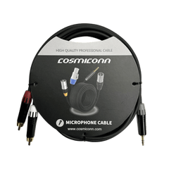 Cable 3.5mm a 2 RCA, conectores negros, con diferenciador de blanco y rojo en RCA MT380-RD - MT380-WH - MTP3C-BG, length 3m