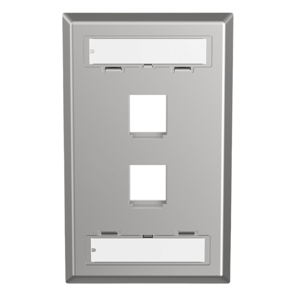 Placa de Pared Vertical, Salida Para 2 Puertos Keystone, Con Espacios Para Etiquetas, de Acero Inoxidable