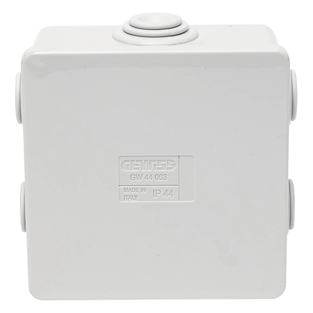 Caja Estanca de PVC Para Derivación y Conexión, 6 Entradas, Tapa a Presión, 80×80×40 mm (Mayor Área Interna, Uso Exterior IP44, Material que no Propaga el Fuego y Libre de Hálogenos