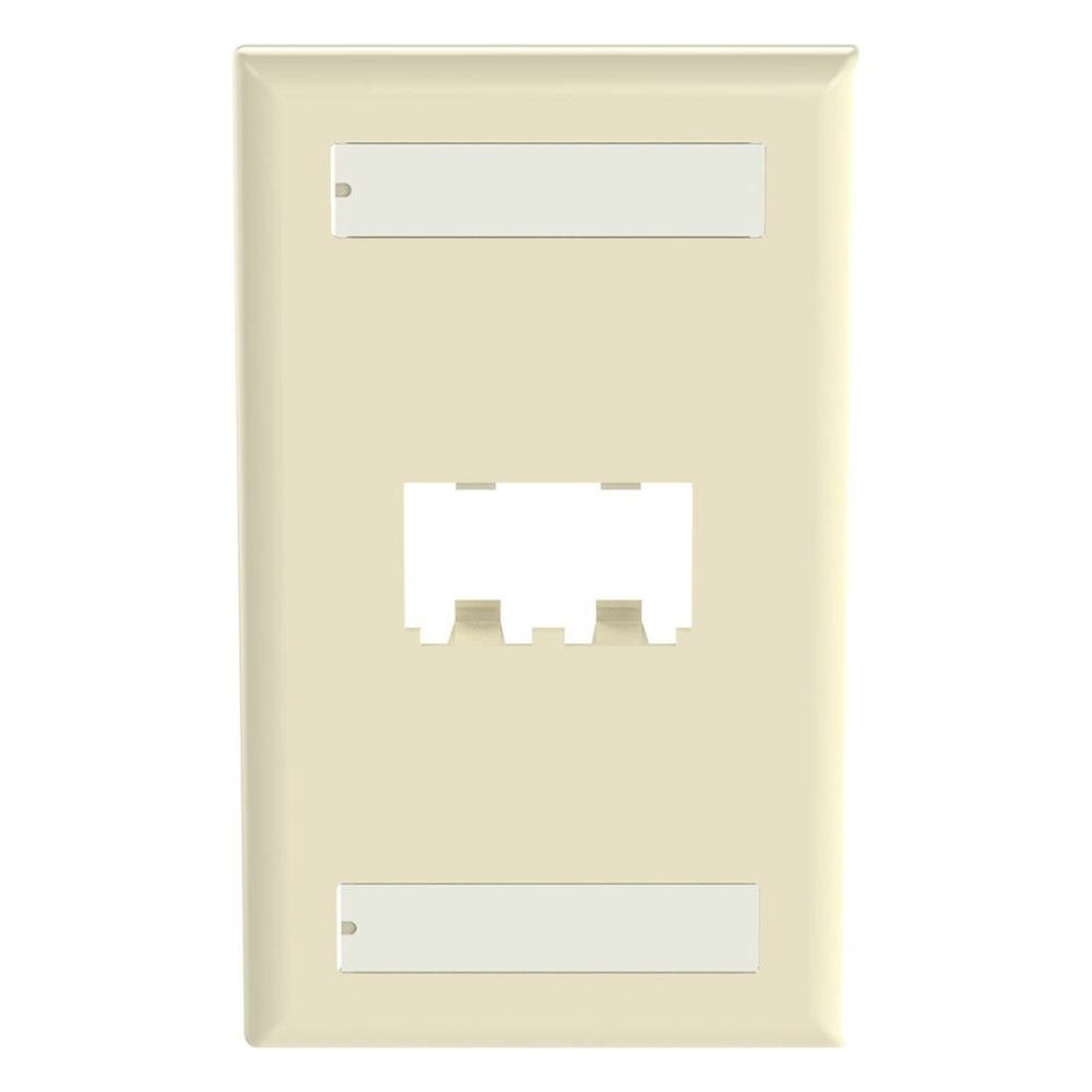Placa de Pared Vertical Clásica, Salida Para 2 Puertos Mini-Com, Con Espacios Para Etiquetas, Color Marfil