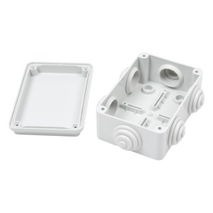 Caja Estanca de PVC Para Derivación y Conexión, 6 Entradas, Tapa Atornillada, 120x80x50 mm (Área interna), Uso Exterior IP55, Material que no Propaga el Fuego y Libre de Hálogenos