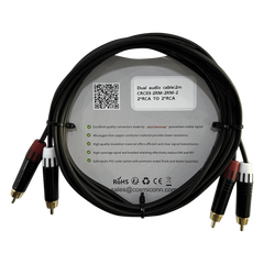 Cable 2 RCA x 2 RCA, conectores negros, con diferenciador de blanco y rojo (2x MT380-RD - 2x MT380-WH), length 2m