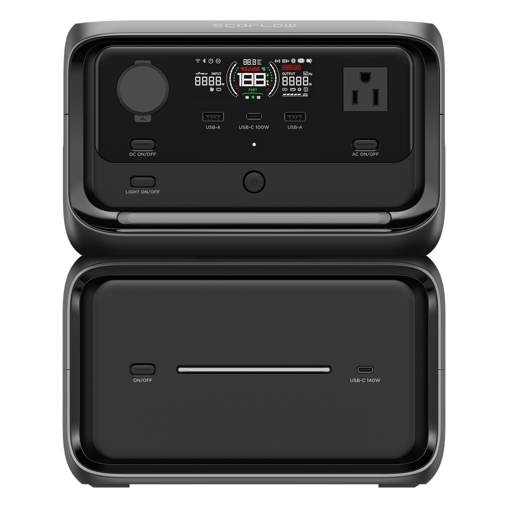 EcoFlow River 3 | Estación de Energía Portátil 858Wh Litio LFP / 2 AC 300 W (Max. 550W) / 1 USB-C 100W / 2 USB -A 12W / Cargador de Coche 8A a 12 o 24V / Conectividad WiFi y Bluetooth (App) / Carga Solar 110W Max.