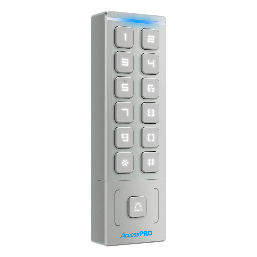 Teclado Autónomo / Diseño Slim Metálico / 1000 Tarjetas y Contraseñas /  Exterior IP65 / Lector de Tarjetas Prox EM / Salida Wiegand
