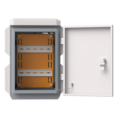 Gabinete de Acero Ventilado para Exterior 180 x 340 x 160 mm con Rieles DIN y 4 Placas Laterales para Montaje de Equipos por Fuera