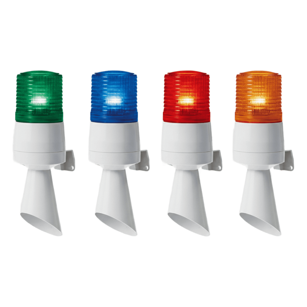Luz LED con patrones de destello fijo y destellante con buzzer incorporado de alto volumen Máx. 95 dB color Azul 110 VCA