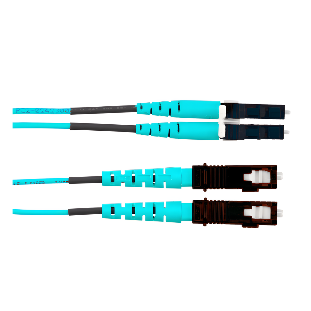 Jumper de Fibra Optica Multimodo 50/125 OM4, LC-SC Duplex, LSZH, Color Aqua, 6 Metros (19.69 Pies)
