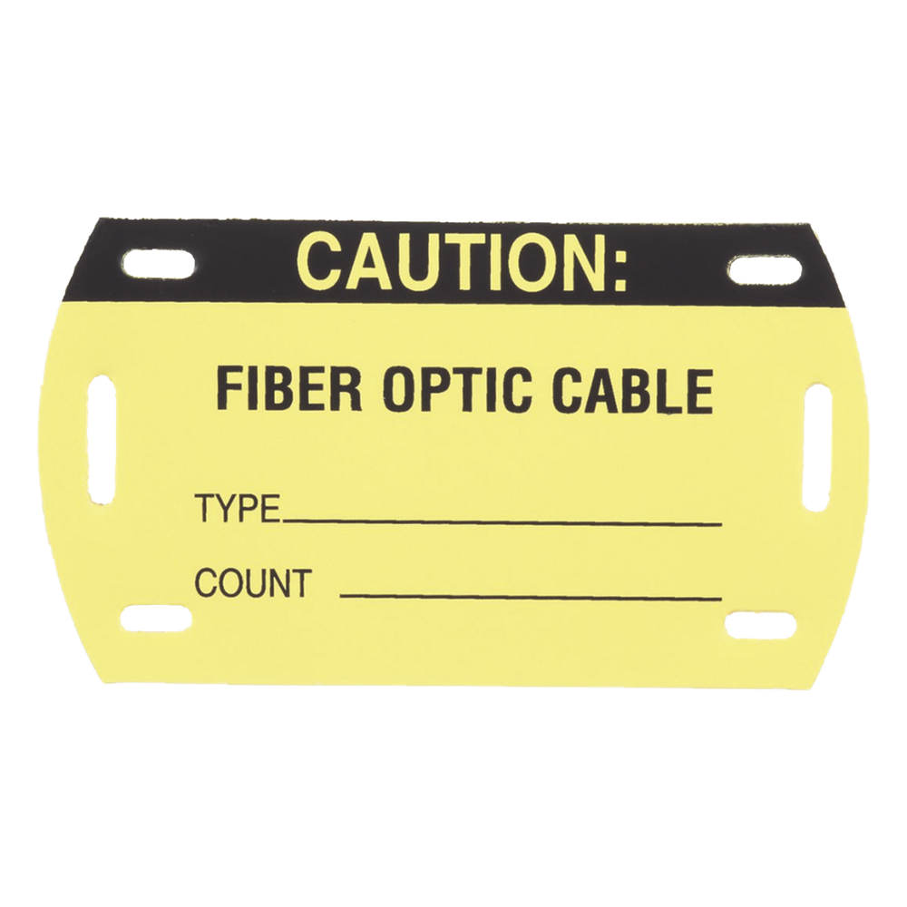 Kit de 5 Etiquetas Autolaminadas para Fibra Óptica, Para Uso Interior/Exterior, Dimensiones de 90.42 x 52.32 mm (3.56 x 2.06 pulgadas), Color Negro con Amarillo