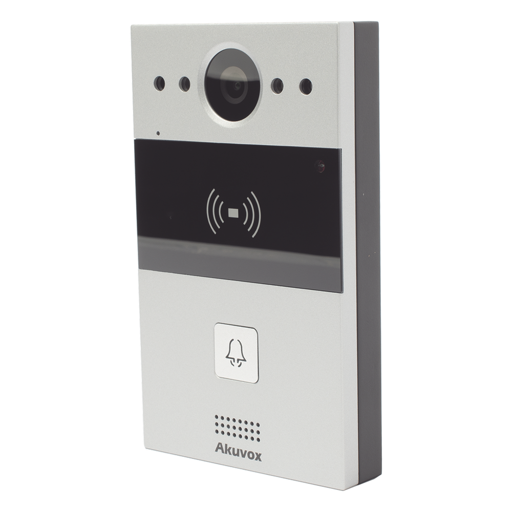 Videoportero de 1 Botón / Lector de Tarjetas MIFARE y PROX EM / Notificación a APP / 100% en la Nube / Notificación por Llamada Telefónica / SIP / ONVIF / IP65 / Cámara 2MP / Panel de Aluminio / Control de 2 Puertas
