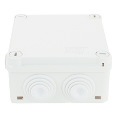 Caja Estanca de PVC Para Derivación y Conexión, 6 Entradas, Tapa con Tornillo de 1/4" de Vuelta, 100x100x50 mm (Área Interna), Uso Exterior IP55, Material que no Propaga el Fuego y Libre de Hálogenos