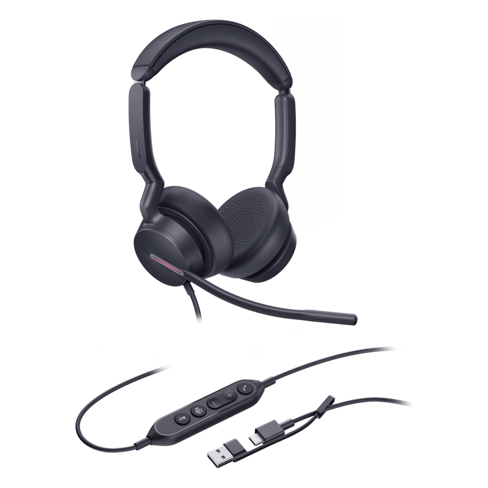 Auriculares Yealink UH46 Dual con cancelación de ruido por IA para Microsoft Teams, USB-C/A e indicador de ocupado