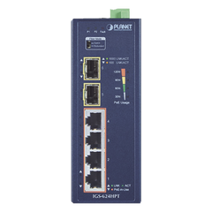 Switch PoE Industrial No Administrable de 4 Puertos PoE 10/100/1000T 802.3at, 2 Puertos SFP 10/1000X