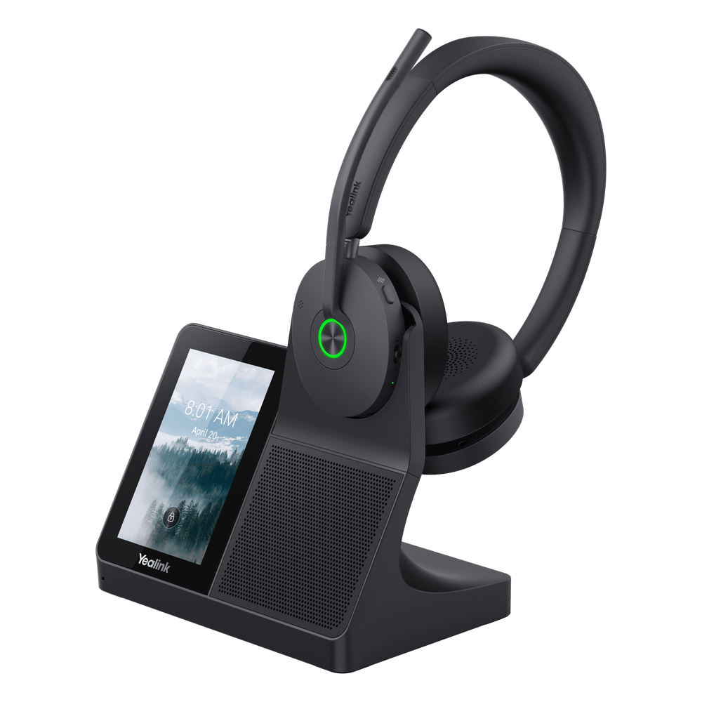 Auriculares estéreo Yealink WH68 para estaciones de trabajo edición MS/ Pantalla táctil de 4" Base DECT y auriculares con Bluetooth integrado/ Cancelación activa de ruido/ Triple conexión/ Hub USB