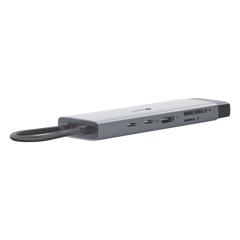 Adaptador HUB 9 en 1, 1 puerto USB-C entrada, 1 puerto HDMI 4K, 1 puerto Ethernet Gigabit, 1 puerto SD y MicroSD, 1 puerto USB-C y 3 puertos USB-A