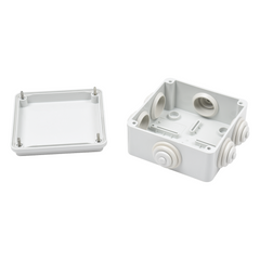 Caja Estanca de PVC Para Derivación y Conexión, 6 Entradas, Tapa Atornillada,100x100x50 mm (Área Interna), Uso Exterior IP55, Material que no Propaga el Fuego y Libre de Hálogenos