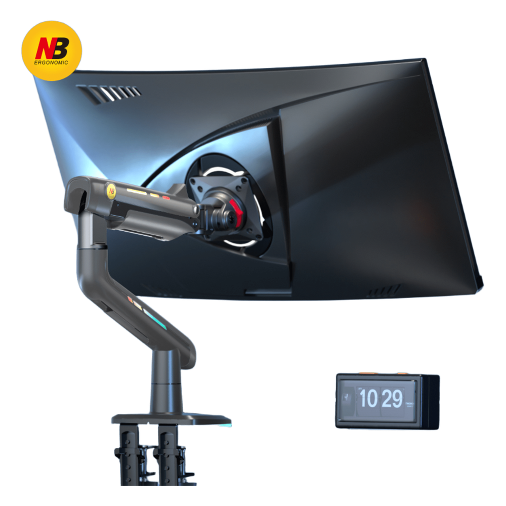 Soporte Mecánico Gaming NB F5 / Monitores de 32" a 60" / VESA 75x75 y 100x100 mm / Carga 2-20 kg (4.4-44 lbs) / Iluminación RGB / Sistema de Resorte de Alta Precisión