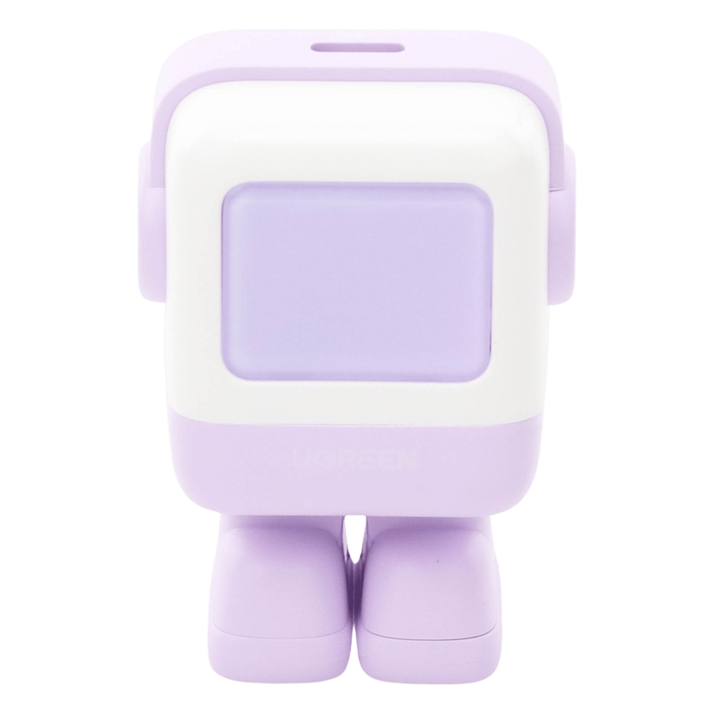 Cargador Mini GaNRobot 30W serie UNO | 1 USB-C de Carga Rápida | Tecnología GaN II | Multiprotocolo PD/QC/SCP/FCA | Carga Inteligente | Pantalla LED | Zapato Magnético Extraíble | Thermal Guard | Color Lila.