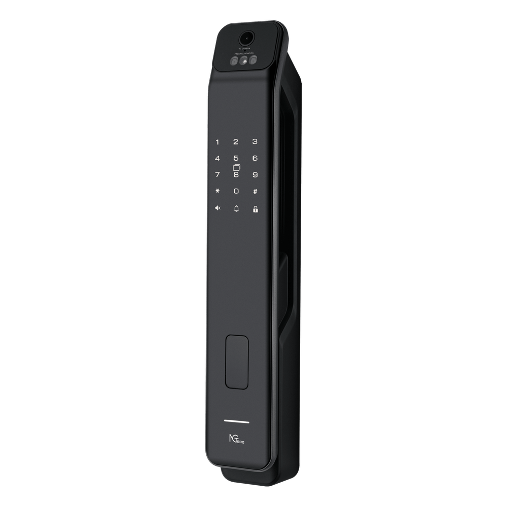 Cerradura Inteligente / Reconocimiento de Venas de la Palma / Reconocimiento Facial / Huella Dactilar / Video Intercom Bidireccional / Wi-Fi 2.4 GHz / App NGTeco Home / Auto Apertura y Cierre / Timbre Integrado / Aluminio / Puerta 45-60 mm (1.77-2.36 in)