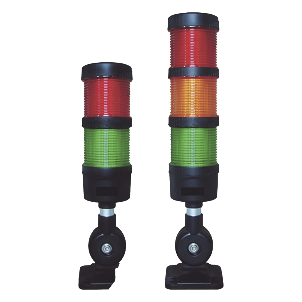 Torre LED Indicadora de estado de 2 niveles color Rojo y Verde, con Buzzer integrado a 85 dB,  a 24 VCD con Montaje incluido de 60 mm de diámetro