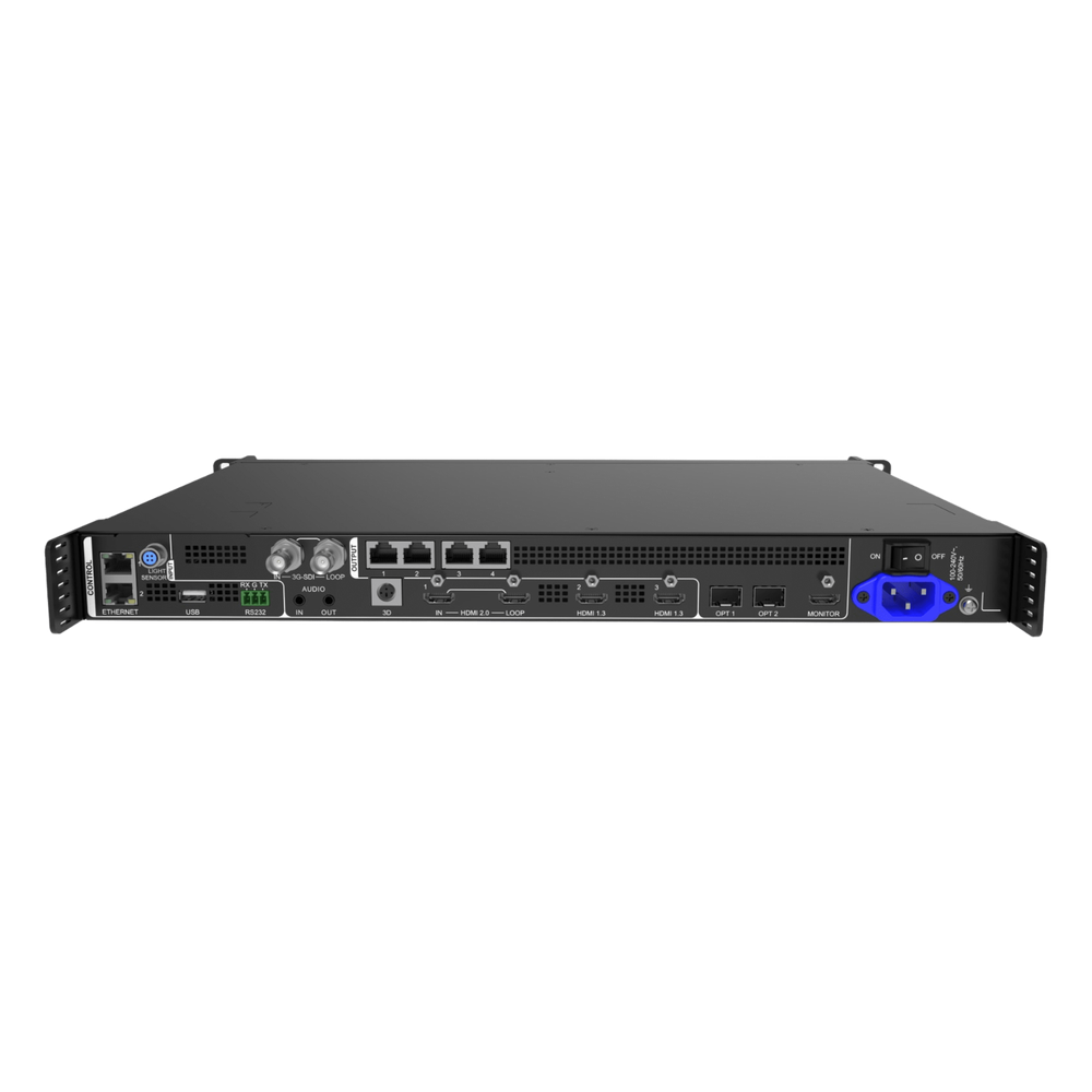 Controlador All-in-One VX400 Pro / Procesamiento de Video 4K×2K@60Hz / 4 Puertos Ethernet Gigabit / 2.6 Millones de Píxeles / 6 Capas de Video / Fibra Óptica 10G / USB 3.0 Playback / Control Remoto
