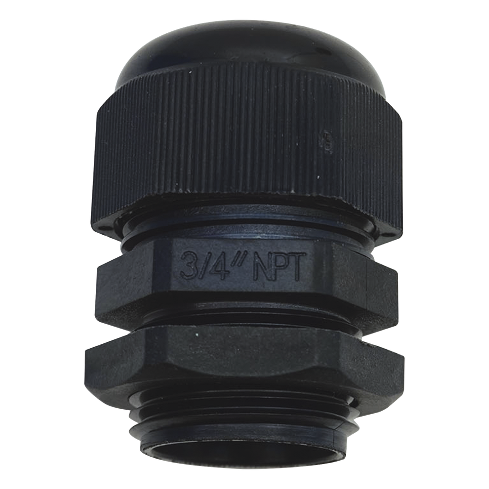 Conector Plástico Negro Tipo Glándula para Rosca NPT 3/4"