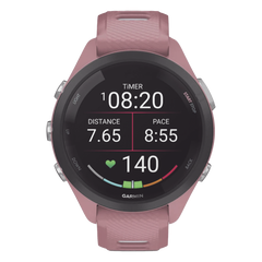 Forerunner® 265S, Bisel negro con carcasa en rosa y correa de silicona en rosa/gris