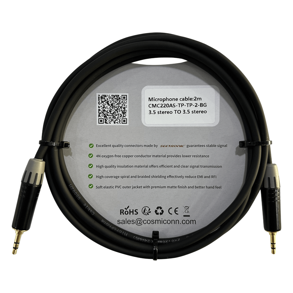 Cable 3.5mm a 3.5mm, conectores color negro MTP3C-BG, length 2m