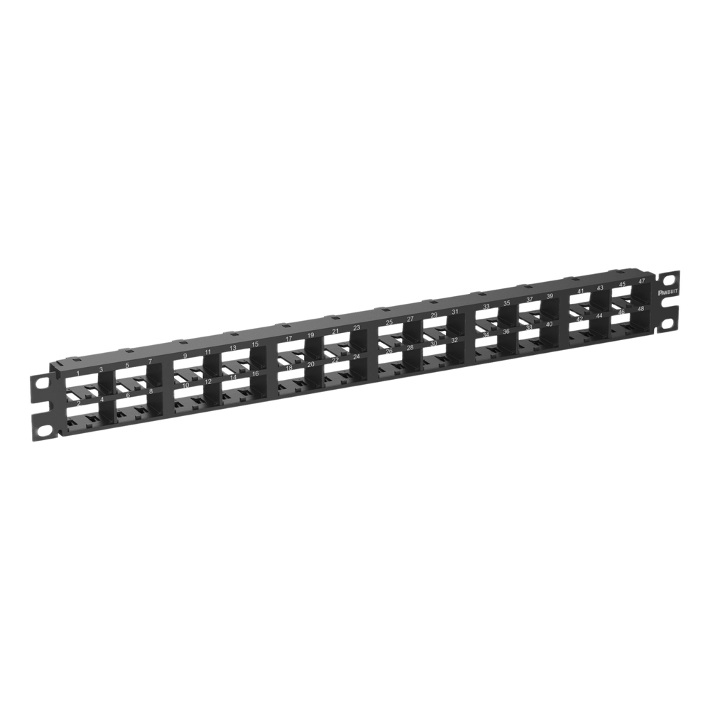 Panel de Parcheo Modular Mini-Com (Sin Conectores), Plano, Sin Blindaje, Alta Densidad, Números Pre-impresos, de 48 Puertos, 1 UR