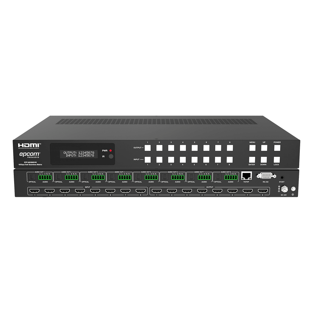 Matriz HDMI 8x8 | 4K60 Seamless | 18Gbps | Video Wall y Multivista (Multiview) | Audio Balanceado | Control Web RS-232 IR