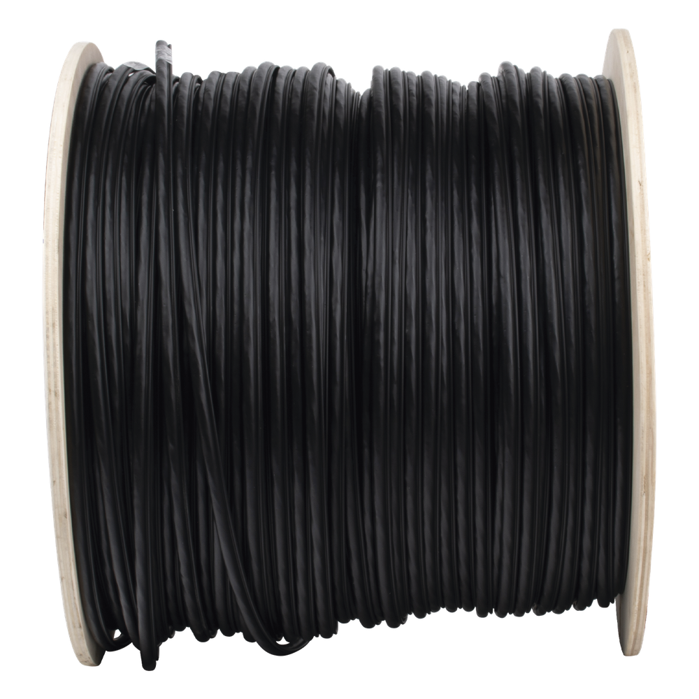 Bobina de Cable FTP con Mensajero de Acero de 305 Metros (1000 Pies) Cat6+ Calibre 23, Color Negro, para Aplicaciones en Video Vigilancia y Redes de Datos / Uso en Intemperie y Aplicaciones Aéreas