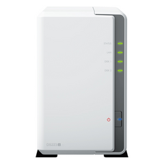 NAS DiskStation DS223j | 2 Bahías | CPU Realtek RTD1619B 1.7 GHz | 1 GB DDR4 | Puerto 1GbE RJ-45 | USB 3.2 Gen 1 | Compatible con HDD y SSD | Synology DSM | RAID 0, 1, JBOD | SMB, AFP, NFS, FTP | Vigilancia IP