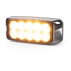 Luz de Advertencia de 10 LED, Ambar/Blanco, 5x2 Pulgadas, Lente Transparente, Bisel Cromado