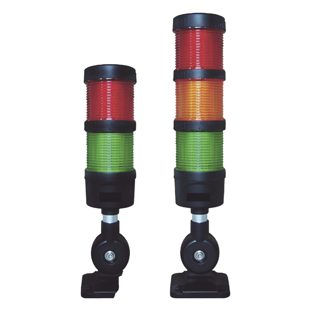 Torre LED Indicadora de estado de 3 niveles color Rojo, Ámbar y Verde, con Buzzer integrado a 85 dB,  a 110-240 VCA con Montaje incluido de 60 mm de diámetro