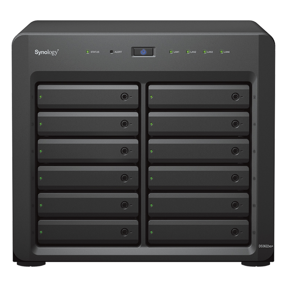 Servidor NAS Synology DiskStation DS3622xs+ | 12 Bahías | Intel Xeon 6 Núcleos | 16 GB DDR4 ECC | 10GbE RJ-45 | Expansión Hasta 36 Bahías | RAID F1, 0, 1, 5, 6, 10 | Caché NVMe SSD .
