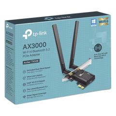 Adaptador PCIe inalámbrico doble banda AX3000 Mbps / Seguridad Inalámbrica WPA3 /Antena de alta ganancia / Tecnología MU-MUMO 2X2 / Soporte de perfil bajo y Altura completa / Bluetooth 5.2