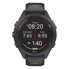 Forerunner® 265S, Bisel y carcasa en negro con correa de silicona en negro/amarillo