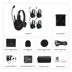 Kit 5 Intercomunicadores Inalámbricos Full-Duplex / Rango 500 m (1640 ft) / Hasta 13 Unidades / Latencia 80 ms / AEC 2.0 / Batería 24 Hrs / USB-C