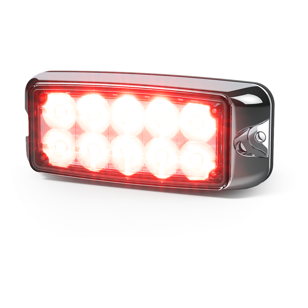 Luz de Advertencia de 10 LED, Rojo/Claro, 5x2 Pulgadas, Lente Transparente, Bisel Cromado