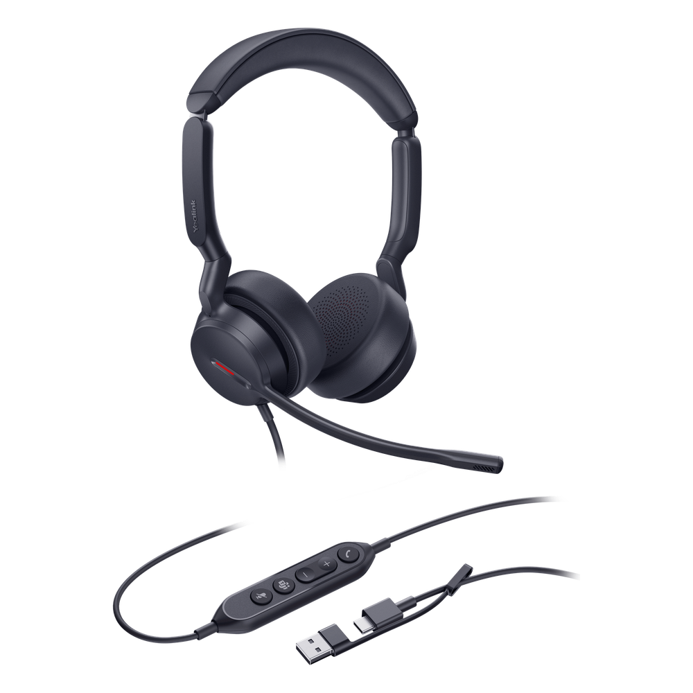 Auriculares Yealink UH44 Dual con cancelación de ruido por IA para Microsoft Teams, USB-C/A e indicador de ocupado