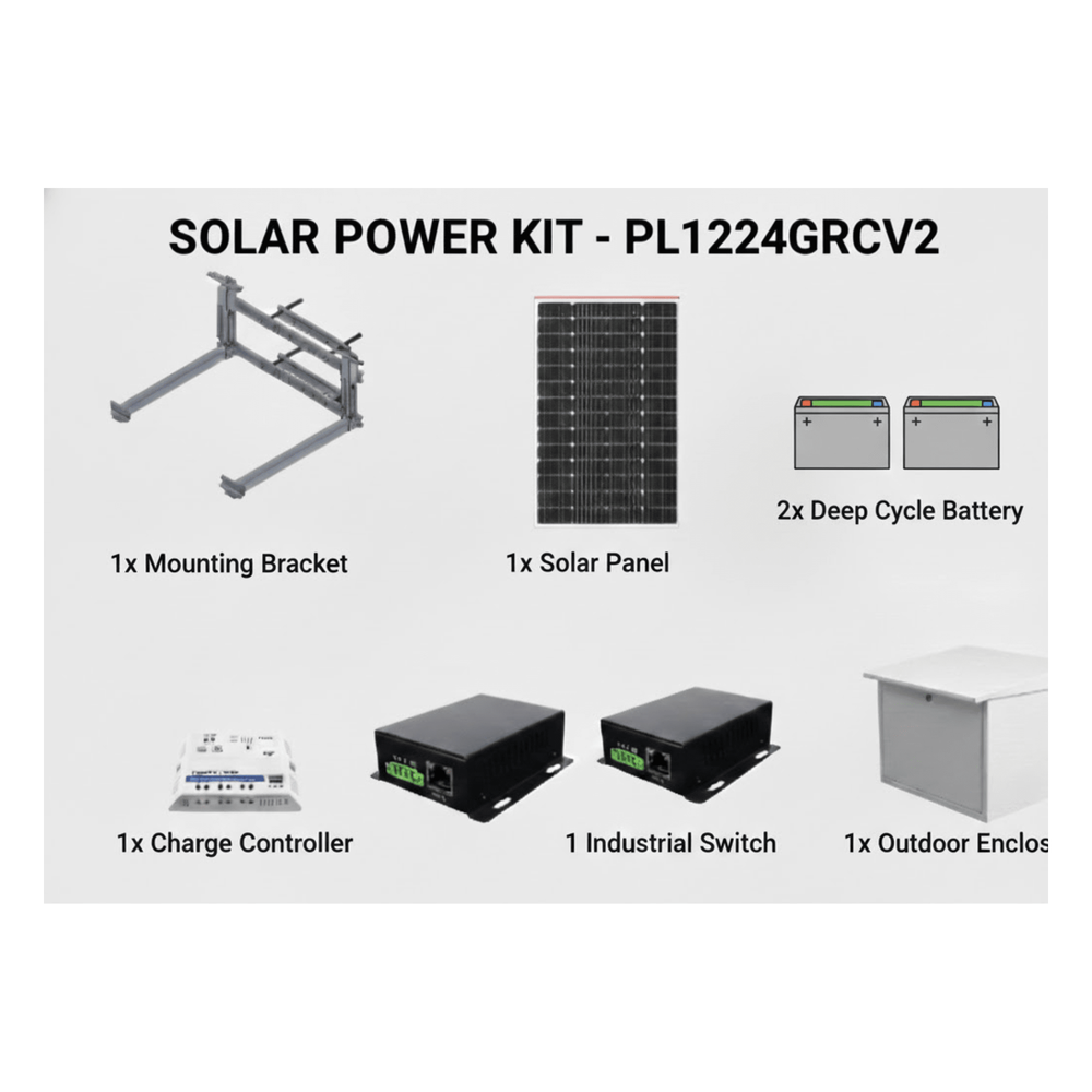 Kit Solar de 35 W con PoE 802.3af y PoE Pasivo 24 Vcc para una Cámara IP y un Radio Ubiquiti airMAX o Cambium ePMP.