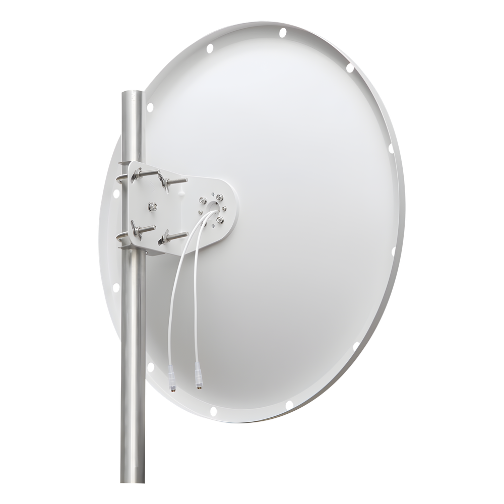 Antena Direccional con Frecuencia Extendida / 4.8 - 6.5 GHz / 28 dBi /  Jumper incluido con conector  SMA-Macho Inverso / Polaridad en 90º y 45º / Montaje incluido para torre o mástil