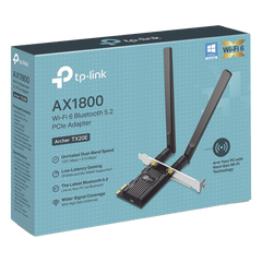 Adaptador  PCIe inalámbrico doble banda AX1800 Mbps / Seguridad Inalámbrica WPA3 /Antena de alta ganancia / Tecnología MU-MUMO 2X2 / Soporte de perfil bajo y Altura completa / Bluetooth 5.2
