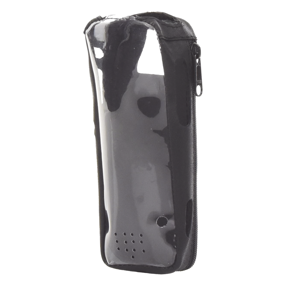 Funda Reforzada en Piel para Cinto, con Cierre y Amplio Visor Frontal Transparente para Radios Aéreos IC-A25.